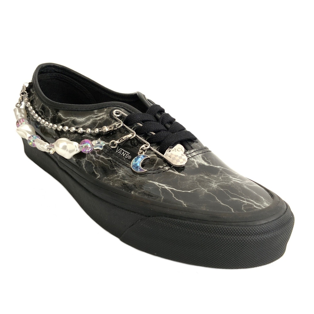 Vans Embellished Low Top Faux Pearl Detail Sneakers Black 8.5